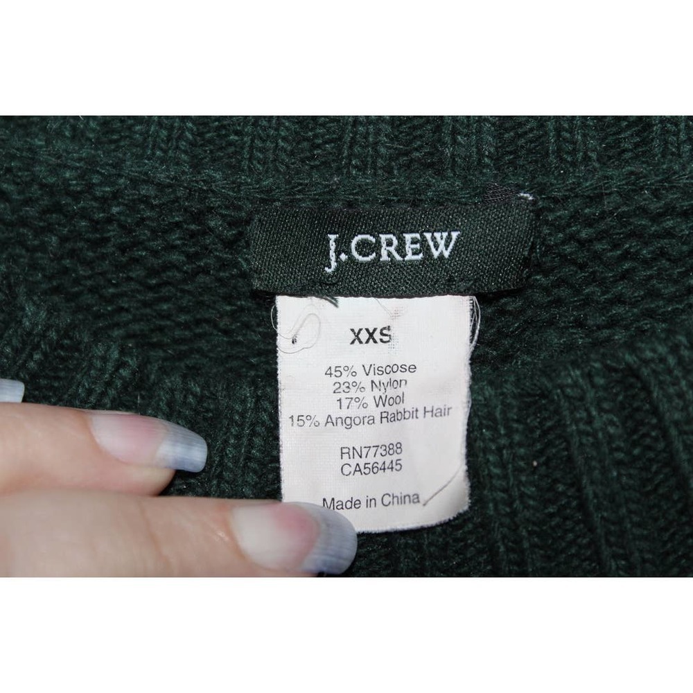 Women's J. Crew Honeycomb Cable Sweater Pine Green Wool Knit Sweater Size XXS - Picture 3 of 6